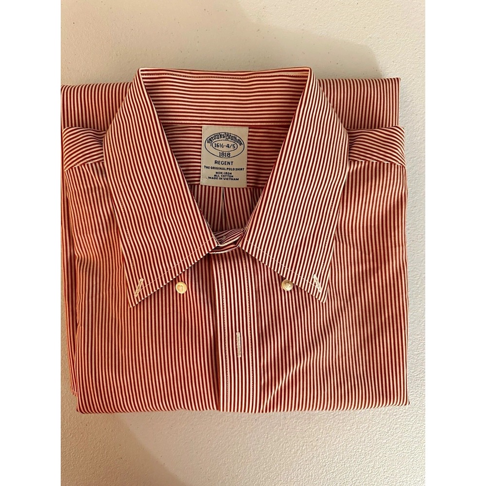 Brooks Brothers 1818 Regent Non-Iron Dress Shirt Red/White Stripe 16.5 34/35